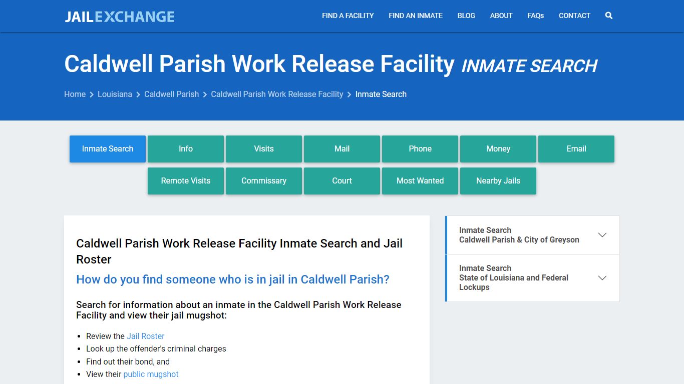 Caldwell Parish Work Release Facility Inmate Search - Jail Exchange